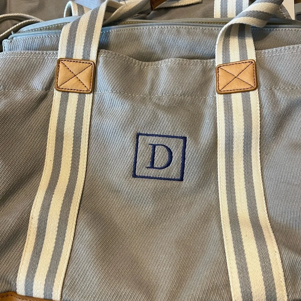 Pottery Barn Kids Gray and Blue Baby Bag with Striped Handles